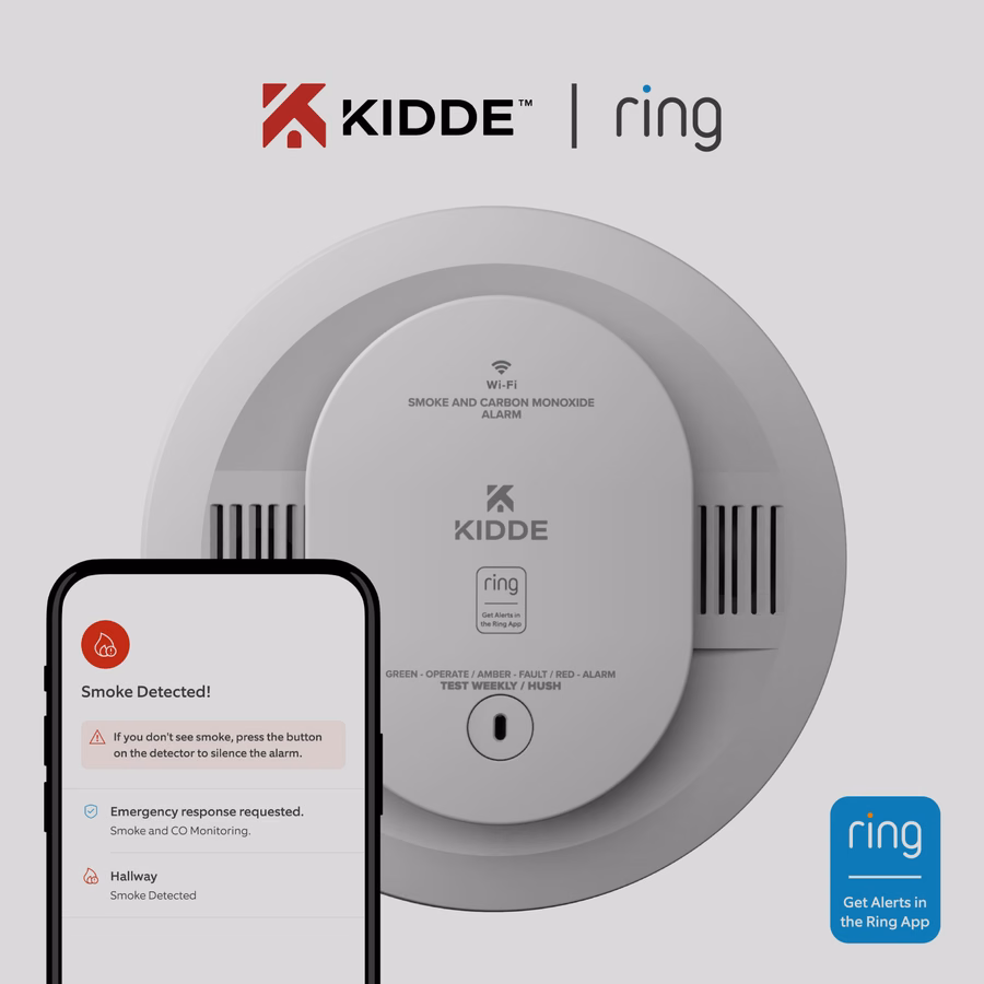 KIDDE bekabelde slimme rook- en koolmonoxidemelder + binnencamera (2e generatie) Werkt met het Ring Alarm-beveiligingssysteem